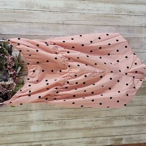 Pink polka dot strapless romper